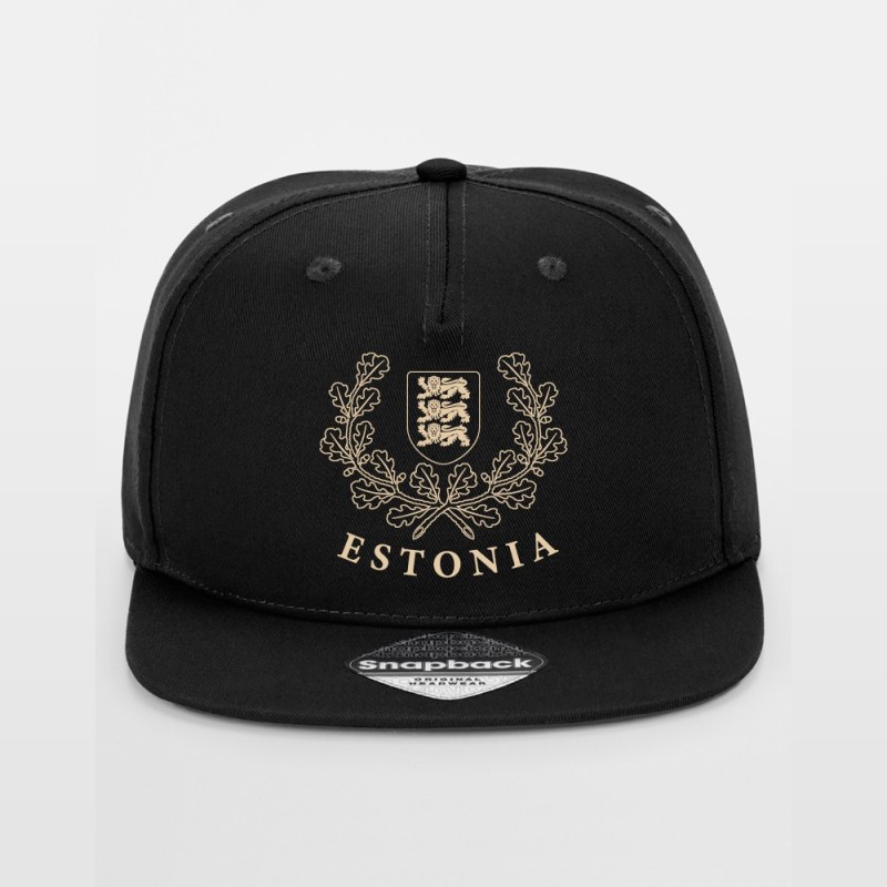 Must rappercap nokamüts kuldse ESTONIA vapi ja tammelehtedega