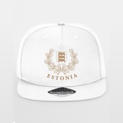 Valge rappercap nokamüts kuldse ESTONIA vapi ja tammelehtedega