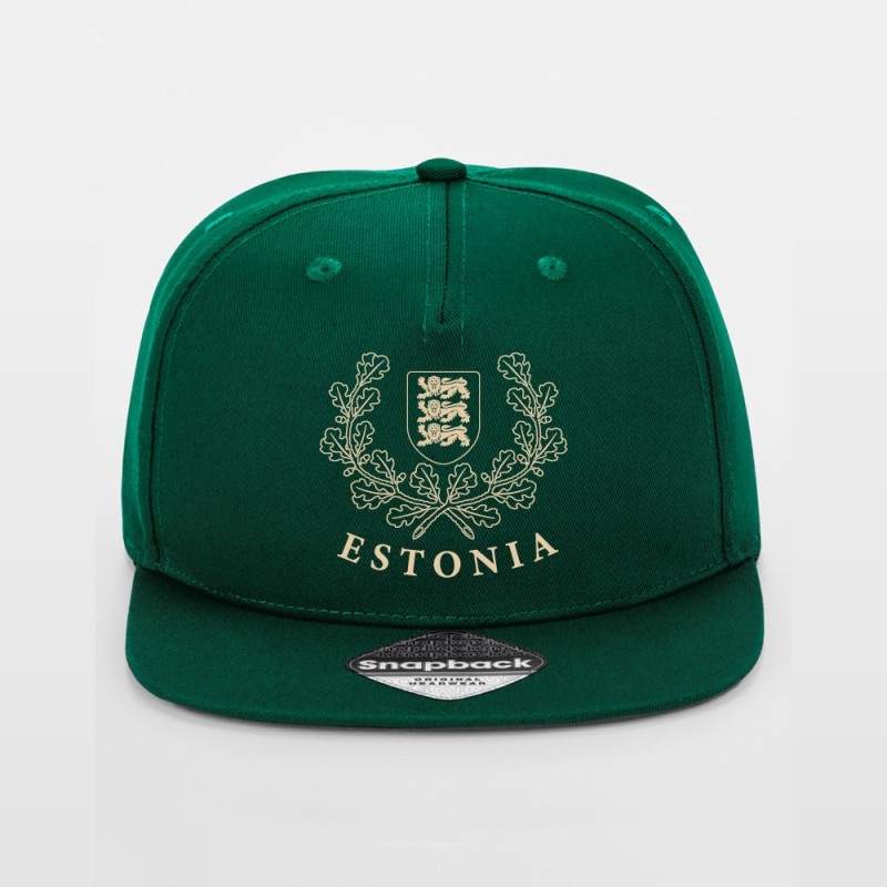 Roheline rappercap nokamüts kuldse ESTONIA vapi ja tammelehtedega