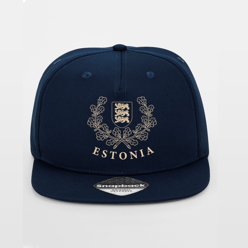 Tumeinine rappercap nokamüts kuldse ESTONIA vapi ja tammelehtedega