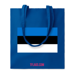 Sinine klassikaline puuvillane pikkade sangadega ostukott keskel Eesti lipp