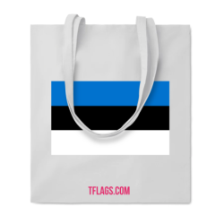 Valge klassikaline puuvillane pikkade sangadega ostukott keskel Eesti lipp