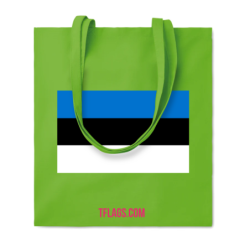 Heleroheline klassikaline puuvillane pikkade sangadega ostukott keskel Eesti lipp