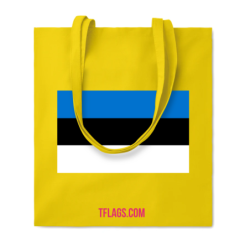 Kollane klassikaline puuvillane pikkade sangadega ostukott keskel Eesti lipp