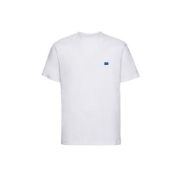 Valge t-särk lühikeste varrukatega vasakul rinnal mini EU lipp