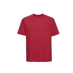 Punane t-särk lühikeste varrukatega vasakul rinnal mini EU lipp