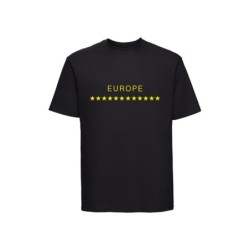 Must t-särk lühikeste varrukatega ees kollasega EU tähetriip ja kiri EUROPE