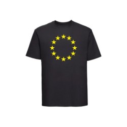 Must t-särk lühikeste varrukatega ees suurelt kollasega EU tähering