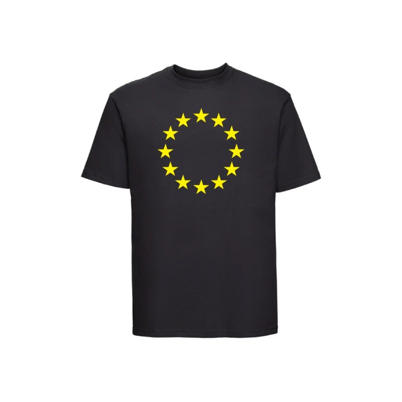 Must t-särk lühikeste varrukatega ees suurelt kollasega EU tähering