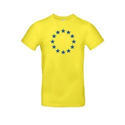 Kollane t-särk lühikeste varrukatega ees suurelt sinisega EU tähering