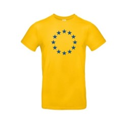 Tumekollane t-särk lühikeste varrukatega ees suurelt sinisega EU tähering