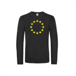 Must t-särk pikkade varrukatega ees suurelt kollasega EU tähering