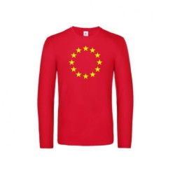 Punane t-särk pikkade varrukatega ees suurelt kollasega EU tähering