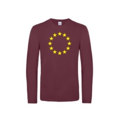 Tumepunane t-särk pikkade varrukatega ees suurelt kollasega EU tähering