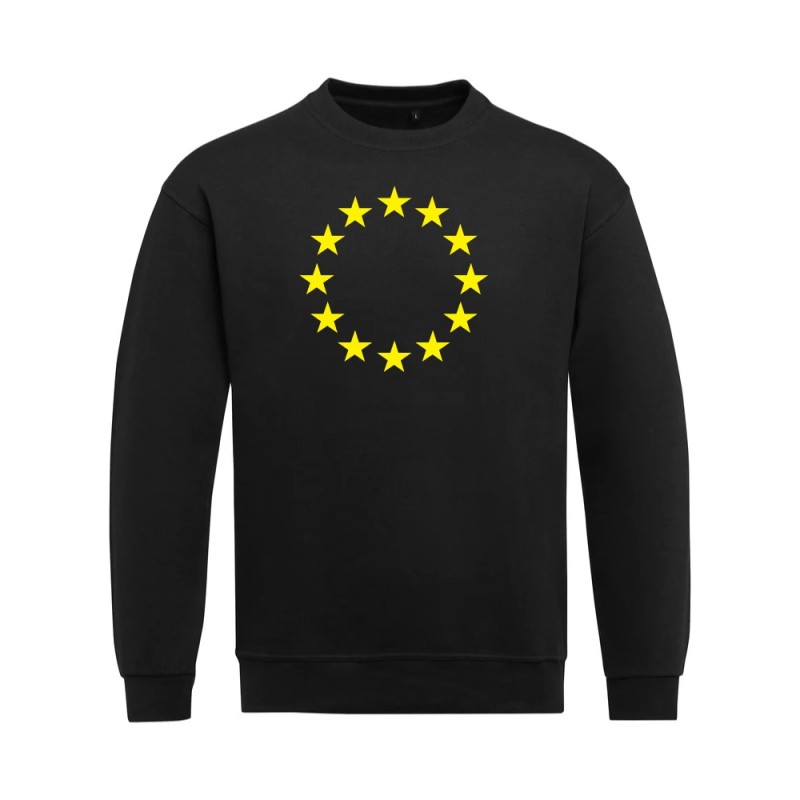 Must pusa pikkade varrukatega ees suurelt kollasega EU tähering