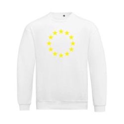 Valge pusa pikkade varrukatega ees suurelt kollasega EU tähering