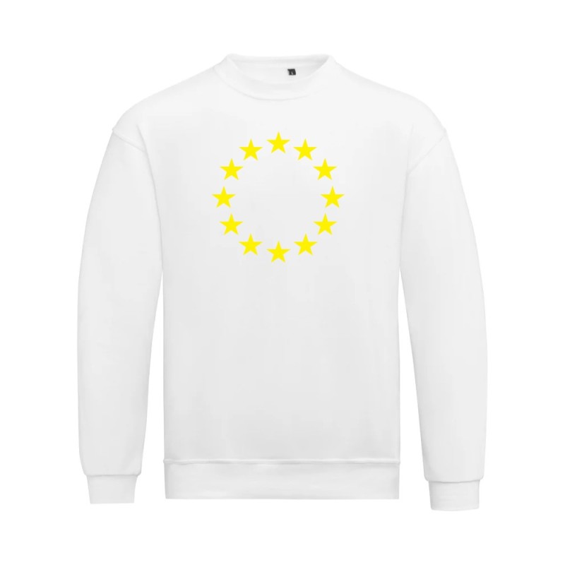 Valge pusa pikkade varrukatega ees suurelt kollasega EU tähering