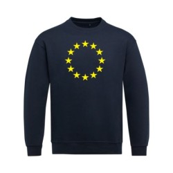 Tumesinine pusa pikkade varrukatega ees suurelt kollasega EU tähering