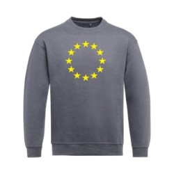 Hall pusa pikkade varrukatega ees suurelt kollasega EU tähering