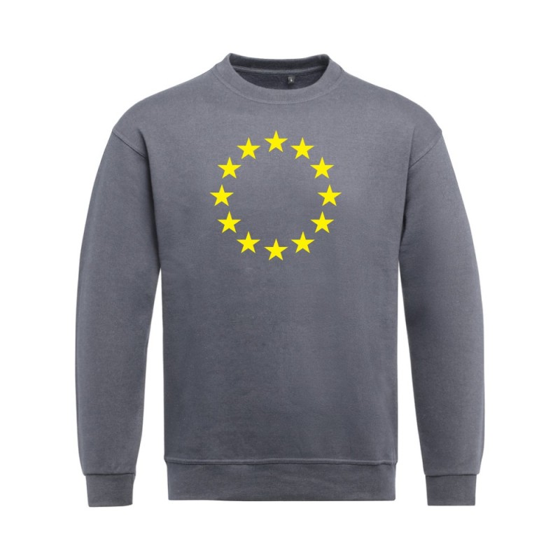 Hall pusa pikkade varrukatega ees suurelt kollasega EU tähering