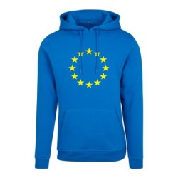 Sinine kapuutsiga pusa ees suurelt kollasega EU tähering