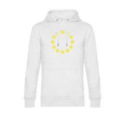 Valge kapuutsiga pusa ees suurelt kollasega EU tähering