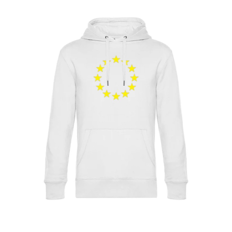 Valge kapuutsiga pusa ees suurelt kollasega EU tähering