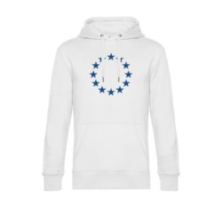 Valge kapuutsiga pusa ees suurelt sinisega EU tähering