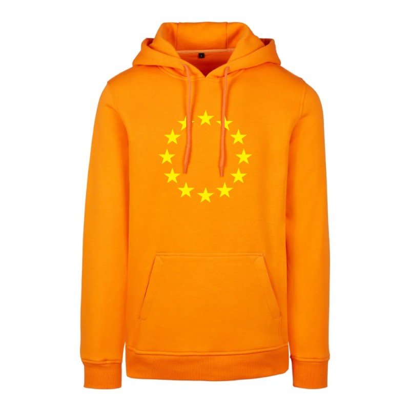 Oranz kapuutsiga pusa ees suurelt kollasega EU tähering