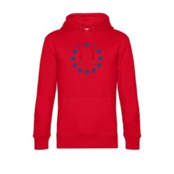 Punane kapuutsiga pusa ees suurelt sinisega EU tähering