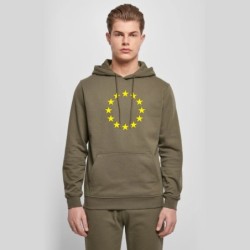 Roheline kapuutsiga pusa ees suurelt kollasega EU tähering