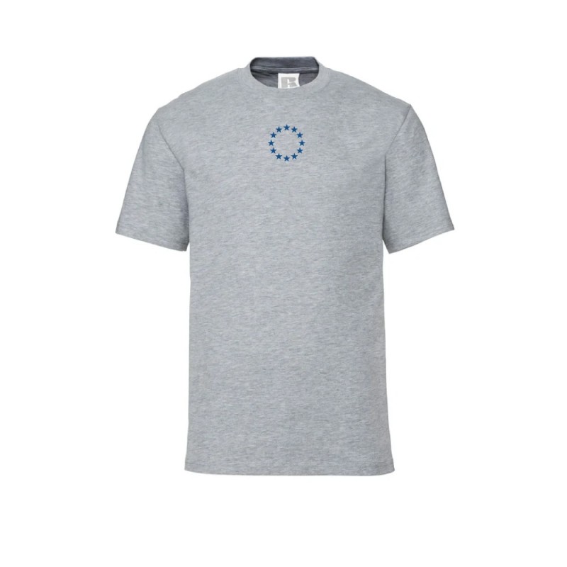 Helehall t-särk lühikeste varrukatega ees keskel väike sinisega EU tähering