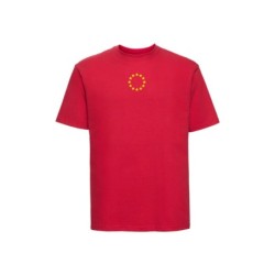 Punane t-särk lühikeste varrukatega ees keskel väike kollasega EU tähering