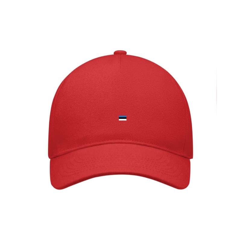 Punane Minimalistliku Eesti lipuga nokamüts