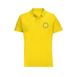 Kollane polosärk lühikeste varrukatega ees vasakul sinine EU tähering