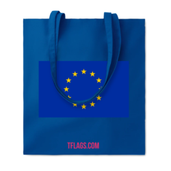 Sinine puuvillane ostukott ühel küljel suurelt EU lipp