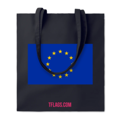 Must puuvillane ostukott ühel küljel suurelt EU lipp