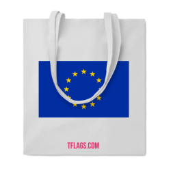 Valge puuvillane ostukott ühel küljel suurelt EU lipp