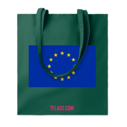 Roheline puuvillane ostukott ühel küljel suurelt EU lipp