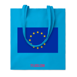 Helesinine puuvillane ostukott ühel küljel suurelt EU lipp