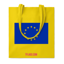 Kollane puuvillane ostukott ühel küljel suurelt EU lipp