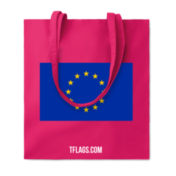 Erkpunane puuvillane ostukott ühel küljel suurelt EU lipp