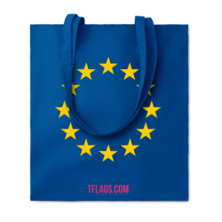 Sinine puuvillane ostukott ühel küljel suurelt EU tähering