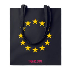 Must puuvillane ostukott ühel küljel suurelt EU tähering