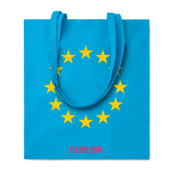 Helesinine puuvillane ostukott ühel küljel suurelt EU tähering