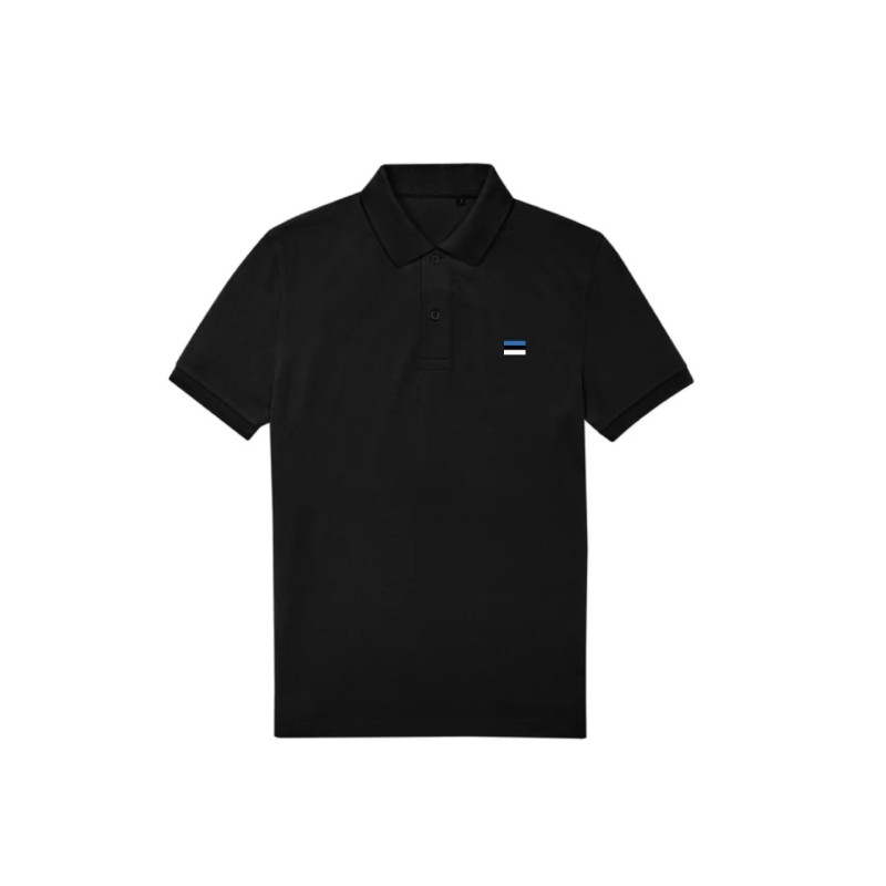 Must polosärk vasakul rinnal minimalistlik Eesti lipp