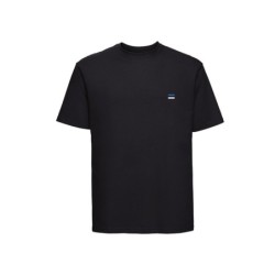 Must lühikeste varrukatega t-särk vasakul rinnal minimalistlik Eesti lipp