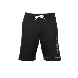 Mustad lühikesed püksid all Eesti lipp triibuna ja külje peal kiri ESTONIA