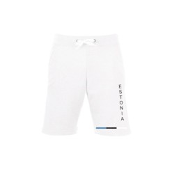 Valged lühikesed püksid all Eesti lipp triibuna ja külje peal kiri ESTONIA