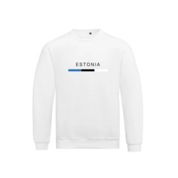 Valge pusa ees Eesti lipp triibuna ja kiri ESTONIA